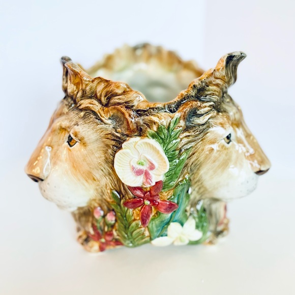 Fitz and Floyd Other - FITS & FLOYD SERENGETI TRIPLE LION HEAD VASE, PLANTER, CACHE POT MIB. RARE